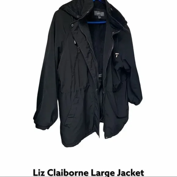 Liz Claiborne Black Heavy Cinch Winter Jacket Size Large - Picture 3 of 16
